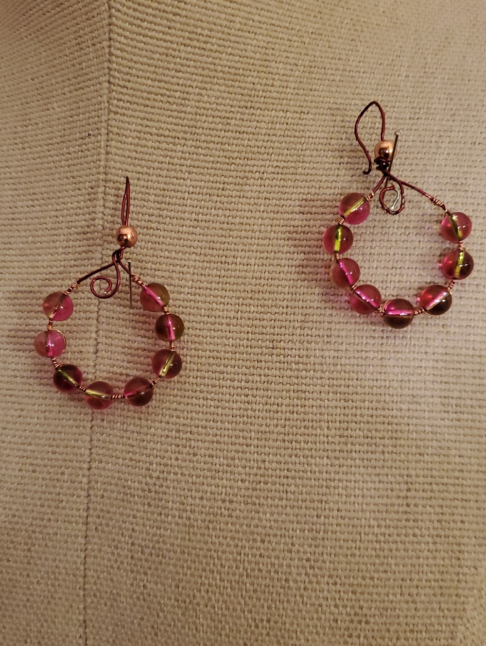 Handcrafted Pink Glass Bead Hoop Earrings